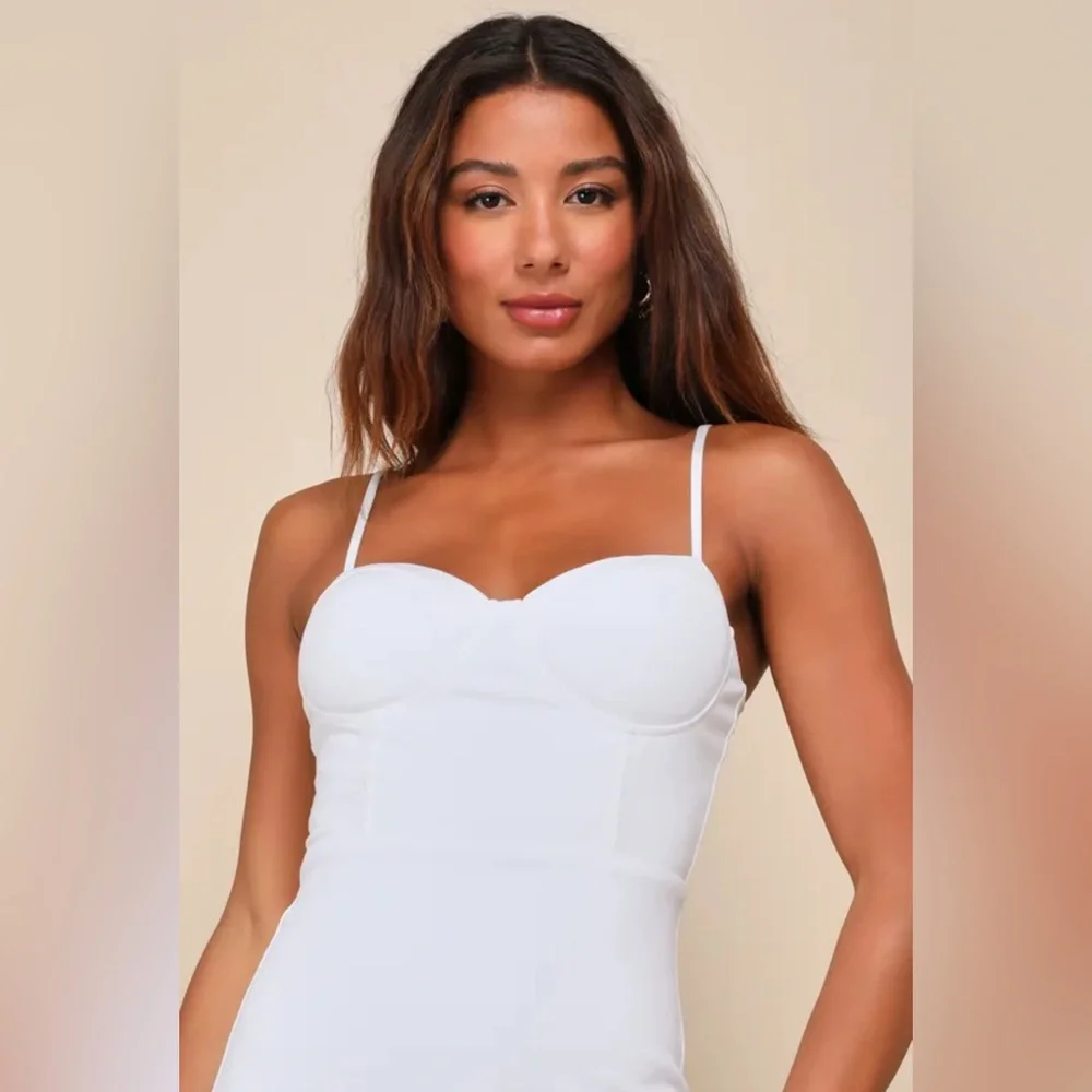 Lulus Passion for Glamour White Sleeveless Bustier Feather Midi Dress - Picture 4 of 5